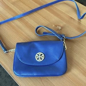 Tory Burch Leather Flap Crossbody Bag - Navy